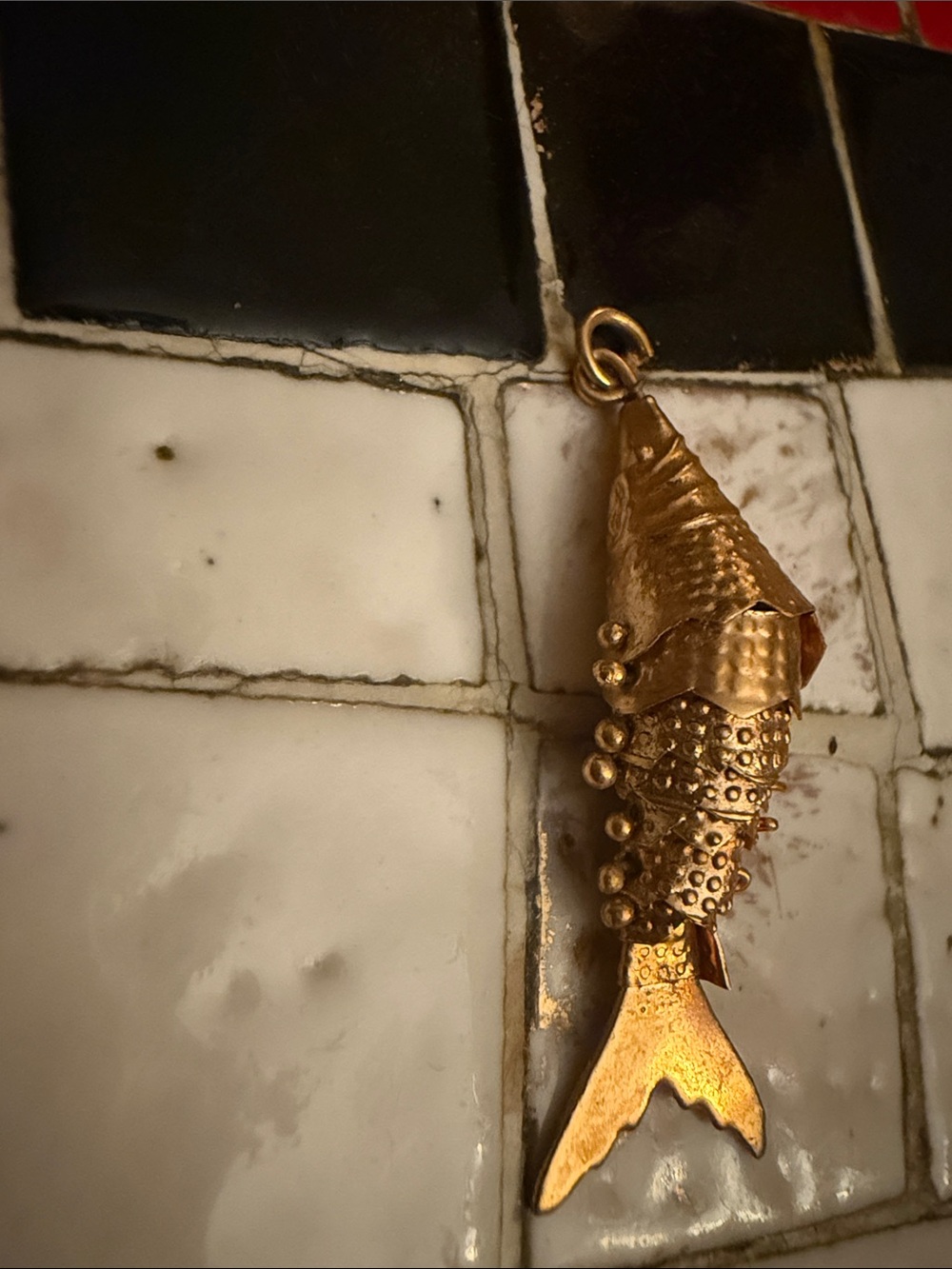 Gold tone vintage articulated unique Fish Pendant Charm - NOS